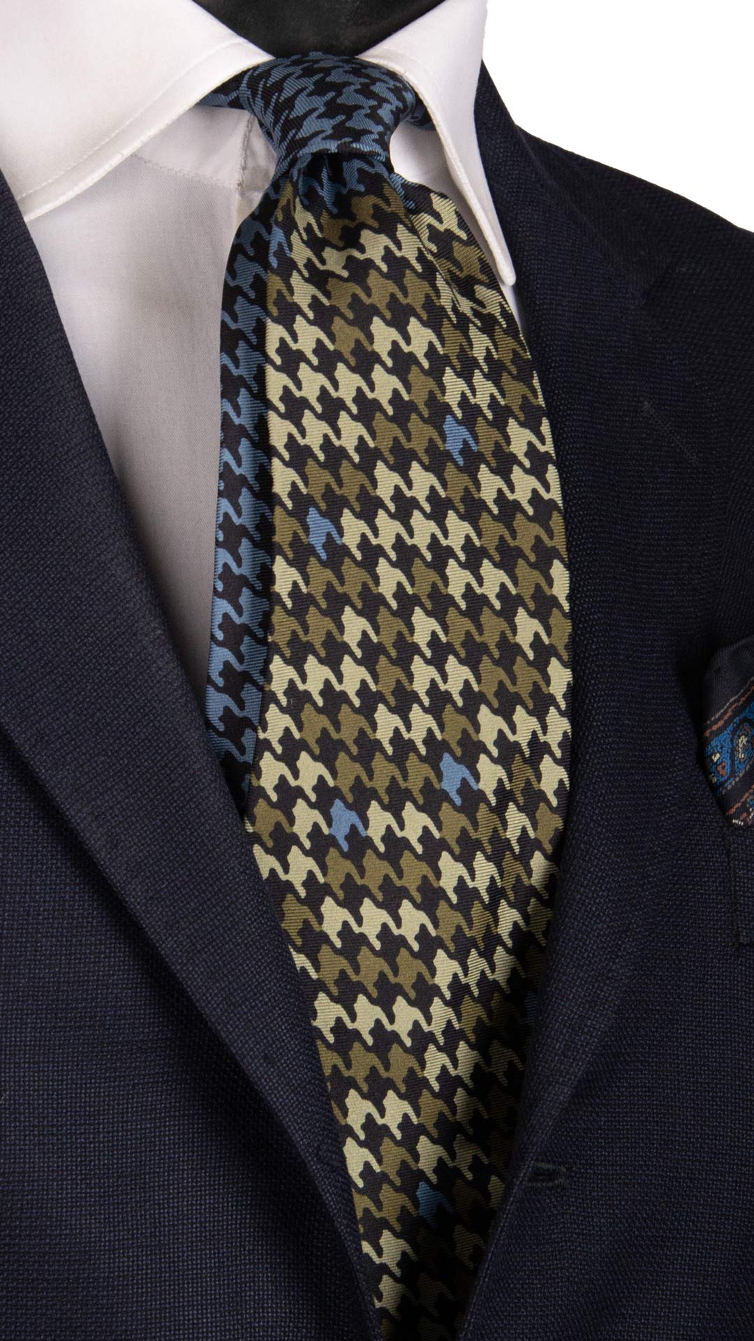 Cravatta Vintage in Twill di Seta Nera Pied de Poule Multicolor Nodo in Contrasto CV822 MAde in Italy Graffeo Cravatte