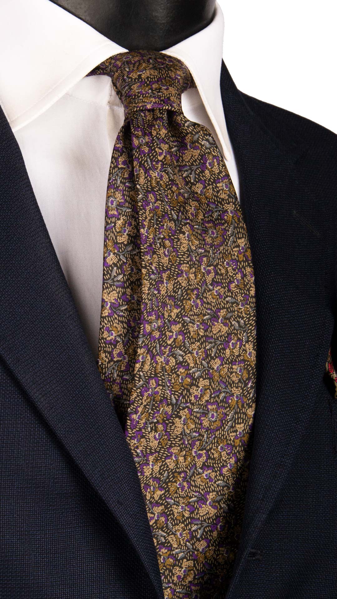 Cravatta Vintage in Twill di Seta Nera a Fiori Multicolor CV1107 Made in Italy Graffeo Cravatte