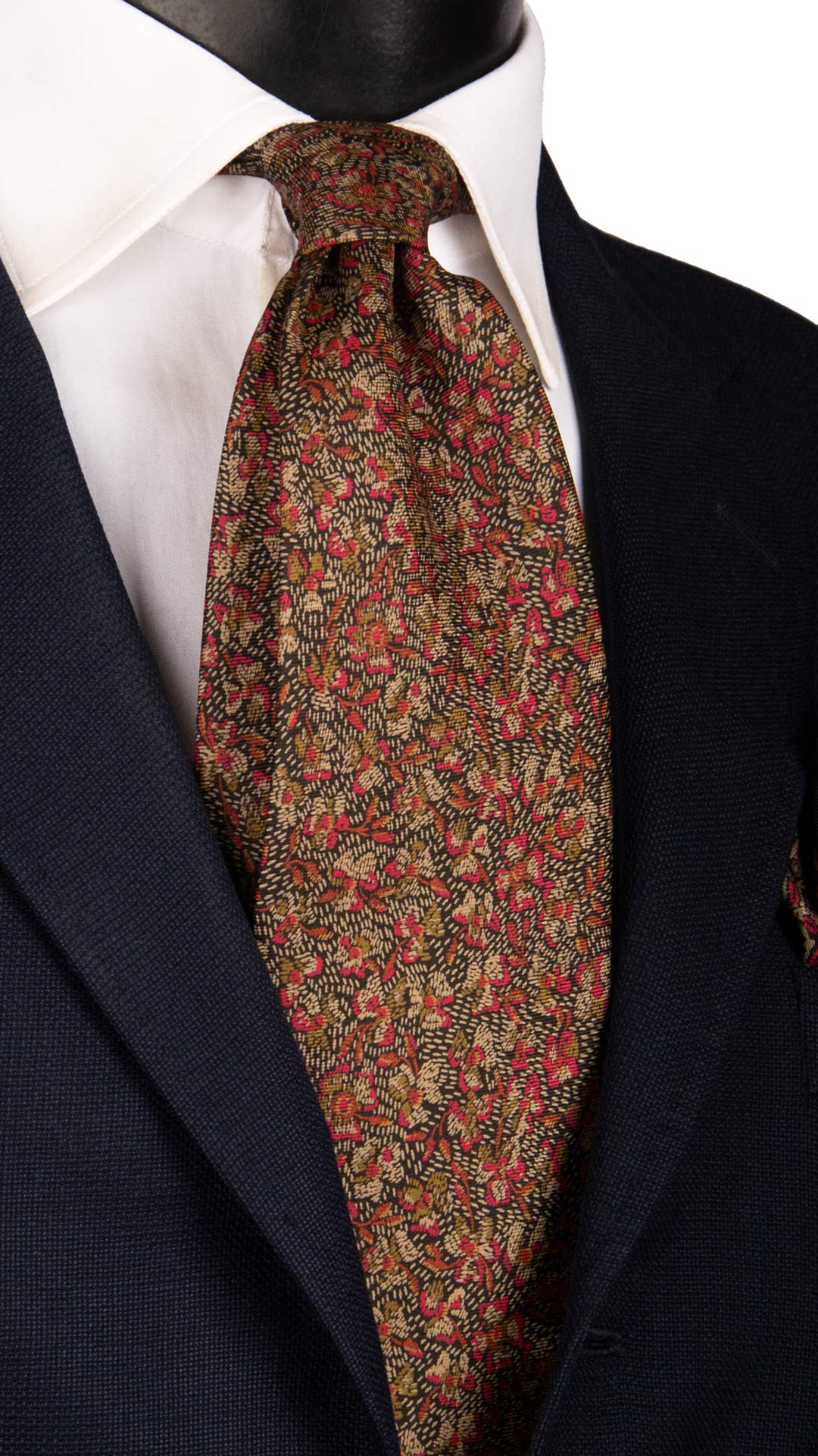 Cravatta Vintage in Twill di Seta Nera a Fiori Multicolor CV1108 Made in Italy Graffeo Cravatte