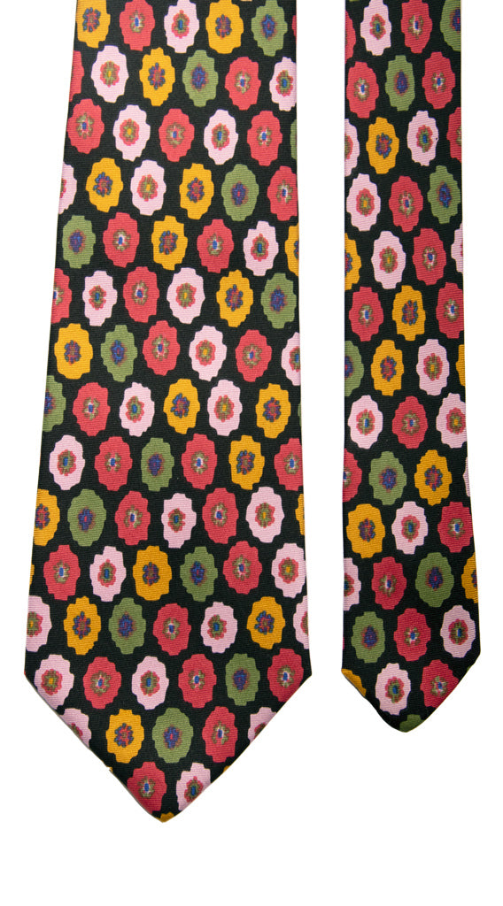 Cravatta Vintage in Twill di Seta Nera a Fiori Multicolor Made in Italy graffeo Cravatte Pala