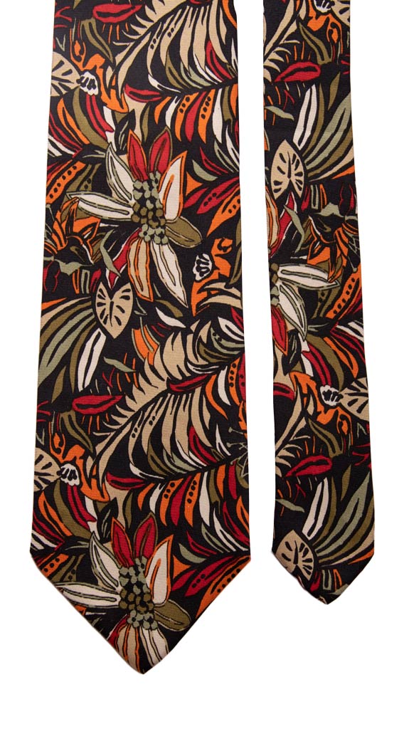 Cravatta Vintage in Twill di Seta Nera a Fiori Multicolor Made in Italy Graffeo Cravatte Pala