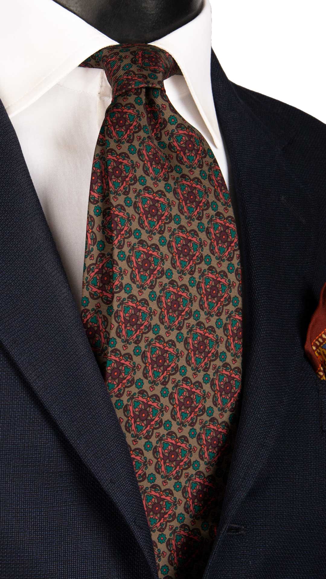 Cravatta Vintage in Twill di Seta Color Corda Fantasia Bordeaux Fucsia Verde CV869 Made in Italy Graffeo Cravatte