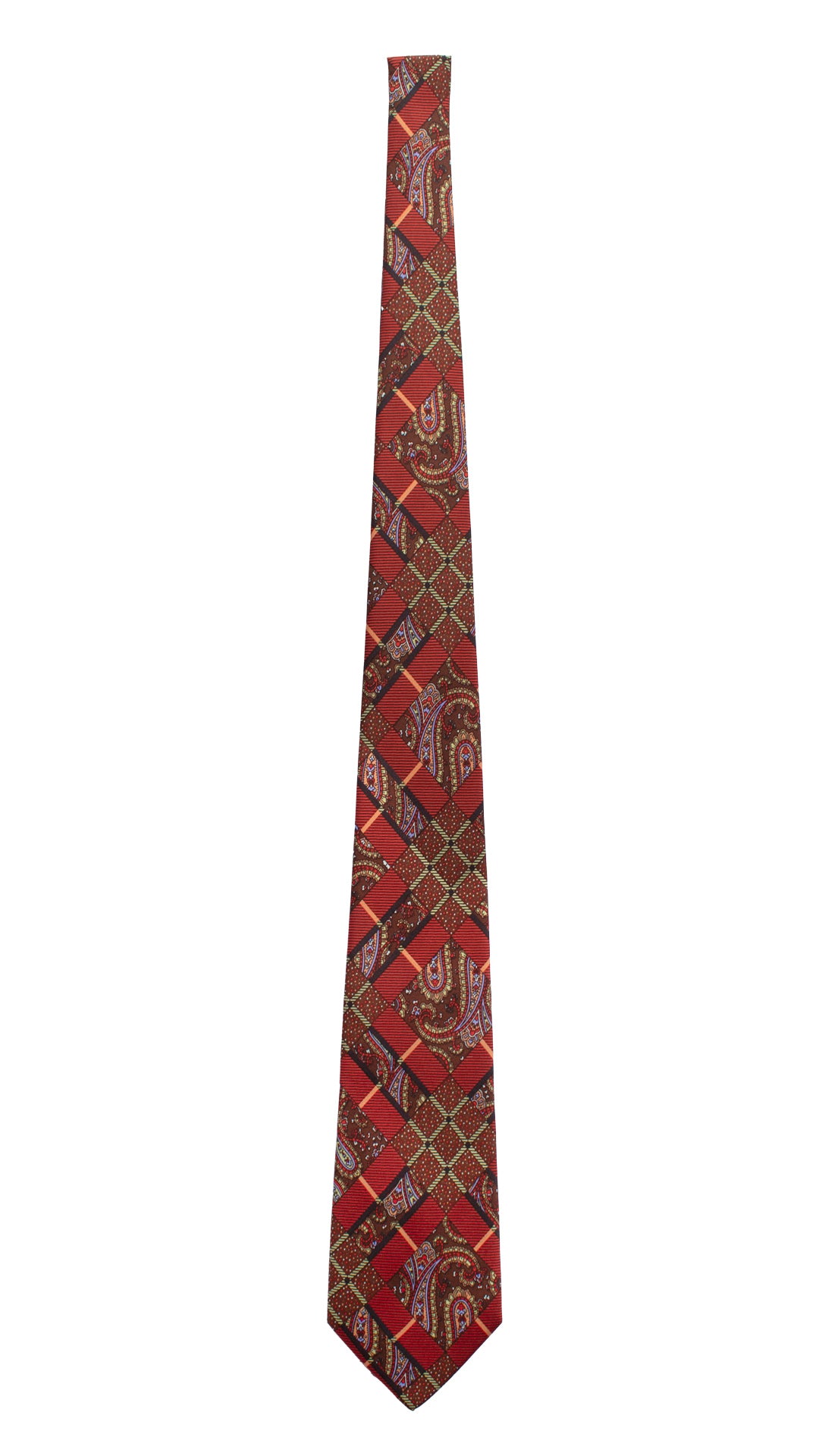 Cravatta Vintage in Twill di Seta Rossa Fantasia Multicolor CV825 Intera