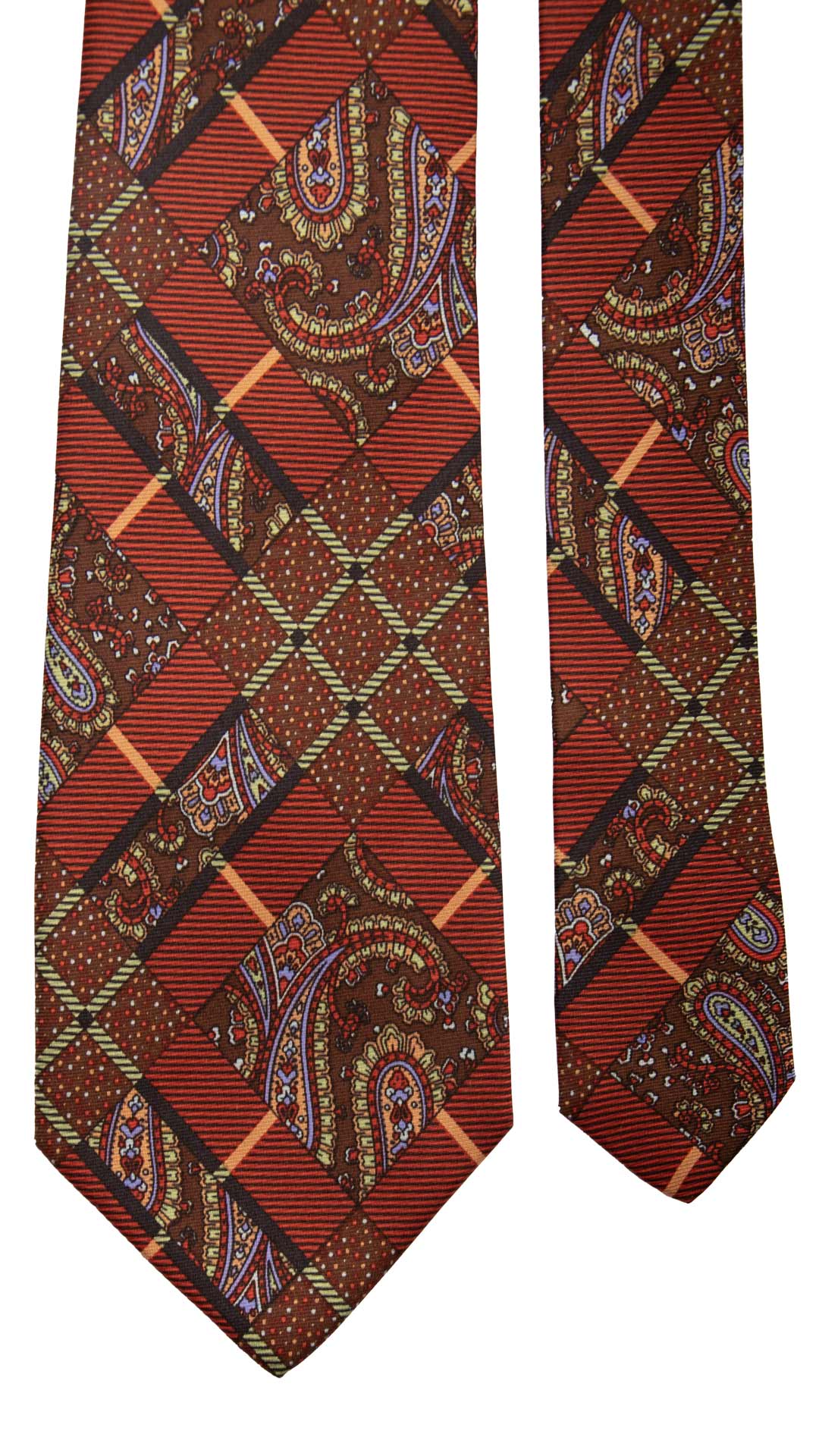 Cravatta Vintage in Twill di Seta Rossa Fantasia Multicolor CV825 Pala