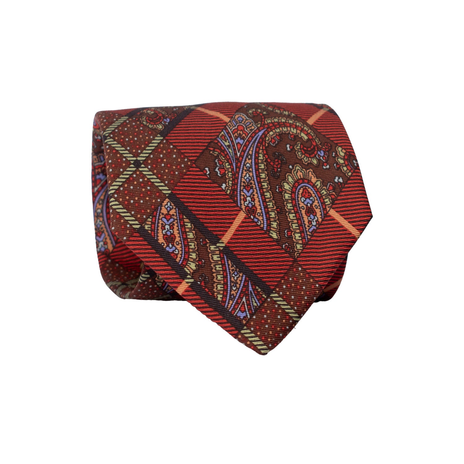Cravatta Vintage in Twill di Seta Rossa Fantasia Multicolor CV825 Rotolo