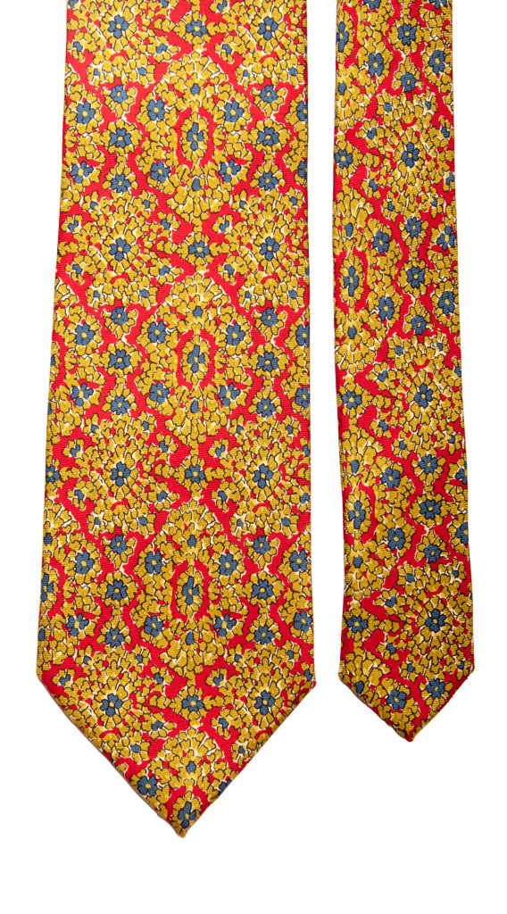 Cravatta Vintage in Twill di Seta Rossa Fantasia Verde Celeste Made in Italy Graffeo Cravatte Pala