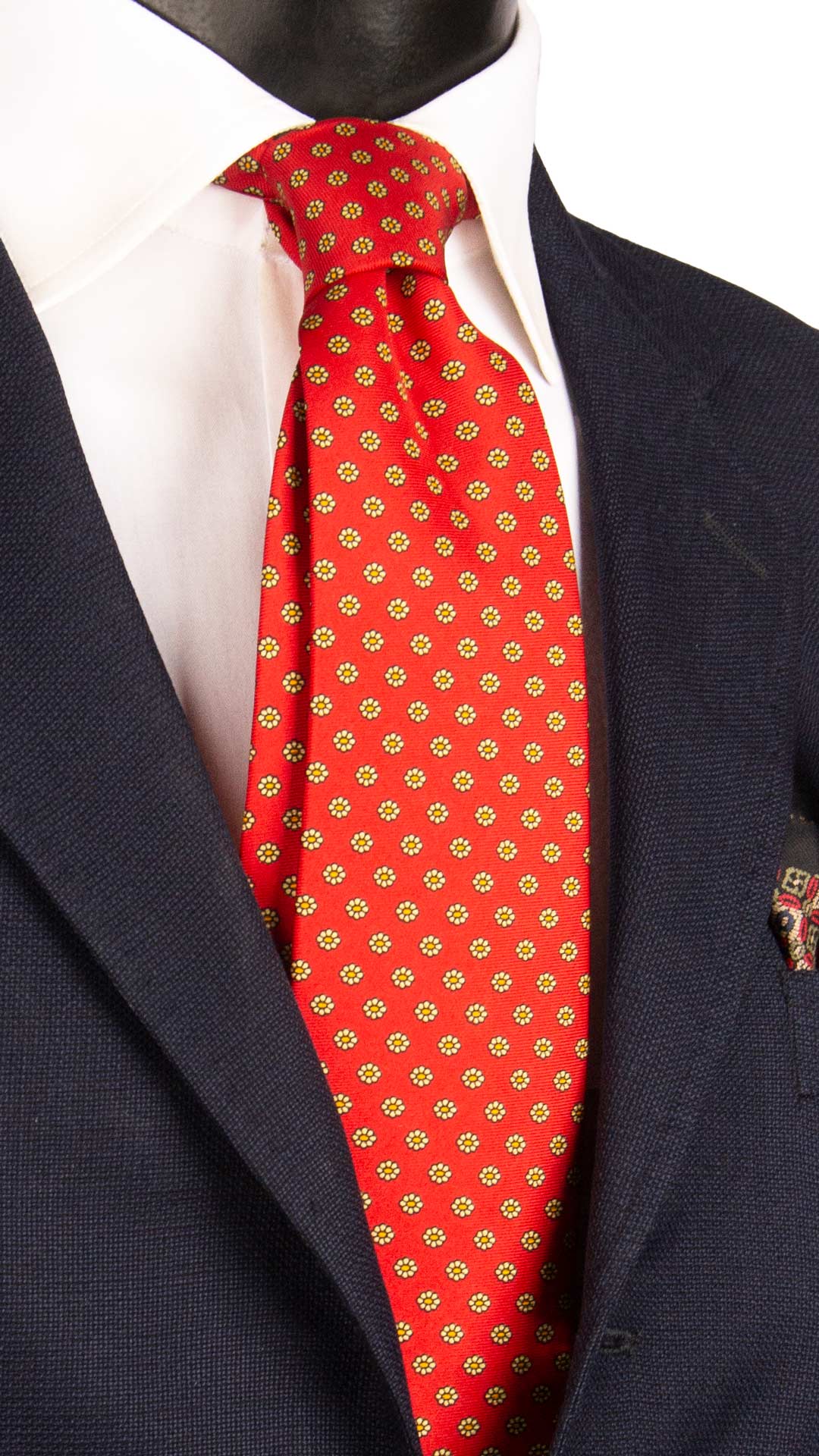 Cravatta Vintage in Twill di Seta Rossa a Fiori Gialli CV1211 Made in Italy Graffeo Cravatte
