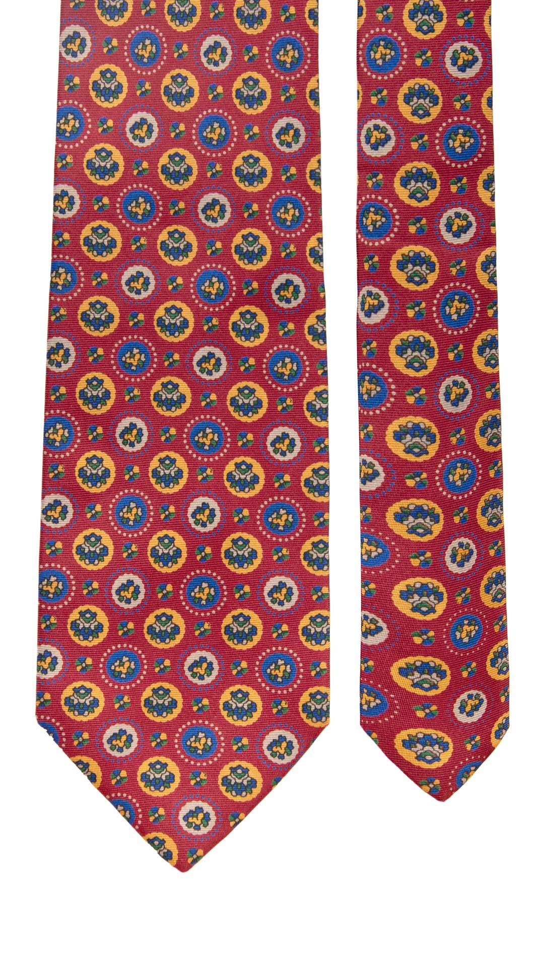 Cravatta Vintage in Twill di Seta Rosso Fragola Fantasia Multicolor CV886 Made in Italy Graffeo Cravatte Pala