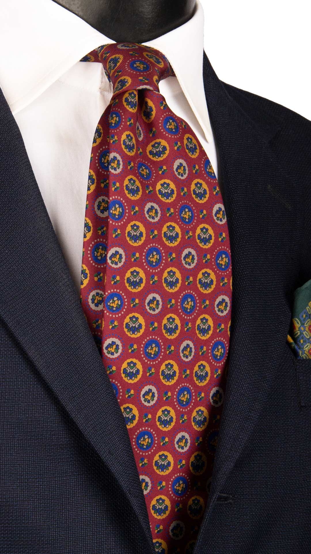 Cravatta Vintage in Twill di Seta Rosso Fragola Fantasia Multicolor CV886 Made in Italy Graffeo Cravatte