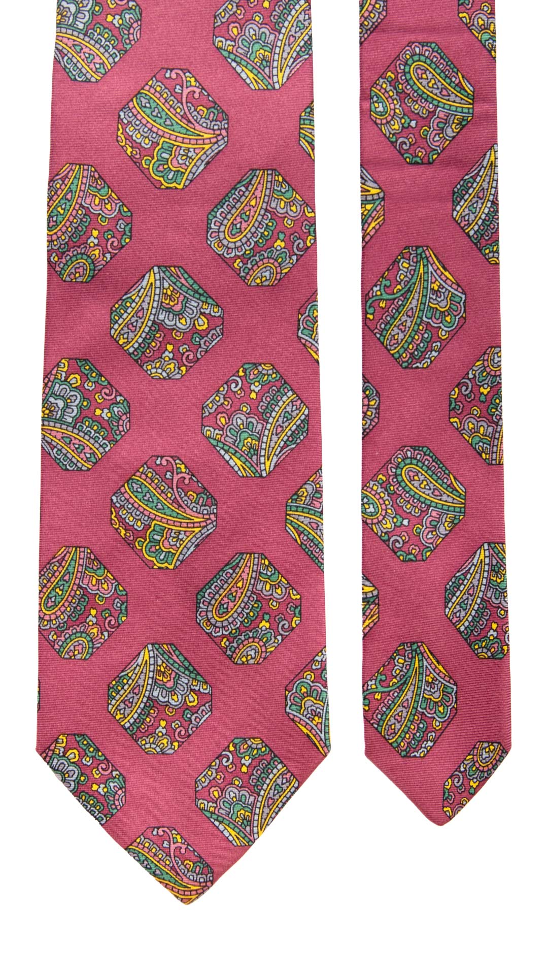Cravatta Vintage in Twill di Seta Rosso Fragola Fantasia Multicolor CV897 Made in Italy Graffeo Cravatte Pala