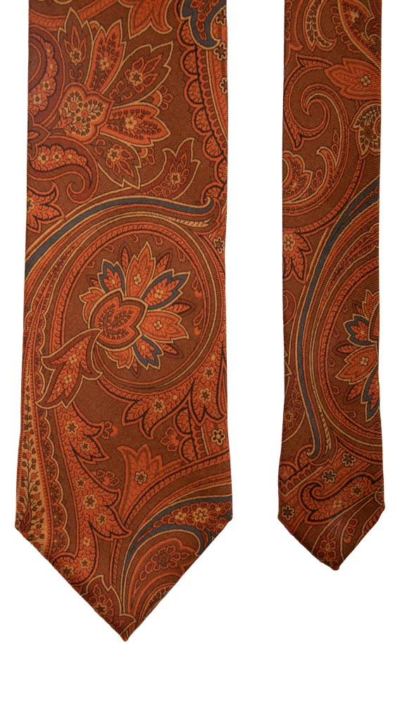 Cravatta Vintage in Twill di Seta Ruggine Paisley Arancione Celeste Made in Italy Graffeo Cravatte Pala