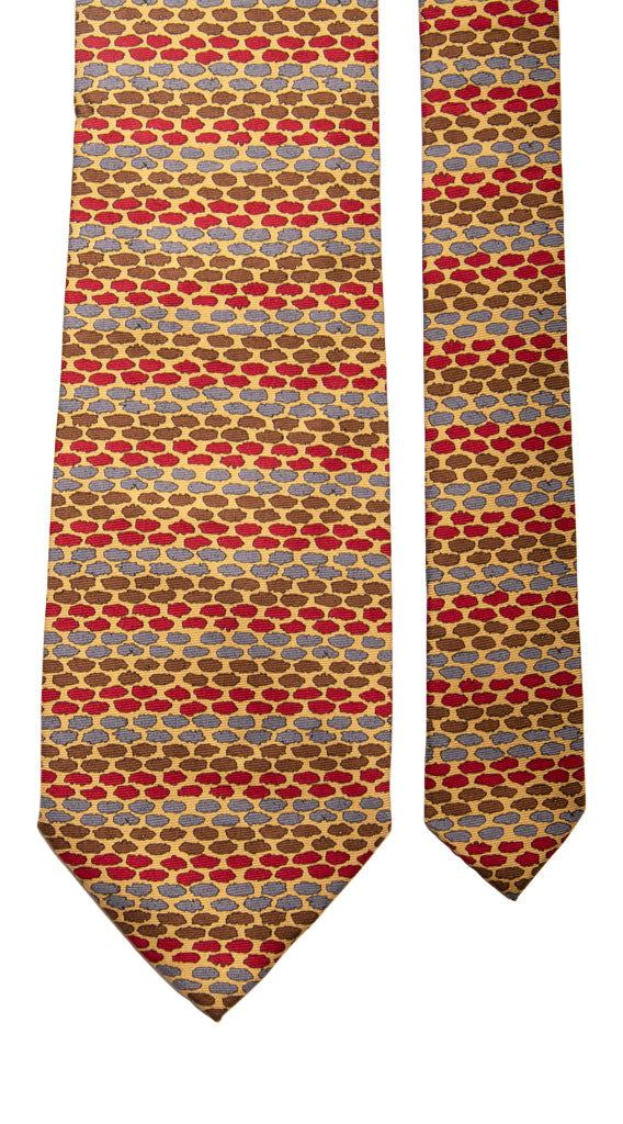 Cravatta Vintage in Twill di Seta Sabbia Fantasia Marrone Rosso Celeste Made in Italy Graffeo Cravatte Pala