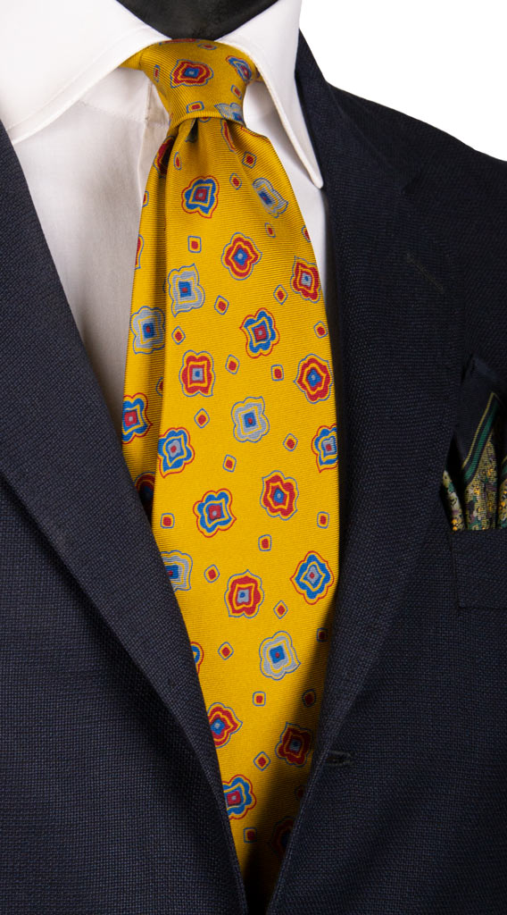 Cravatta Vintage in Twill di Seta Senape Fantasia Multicolor Made in Italy Graffeo Cravatte