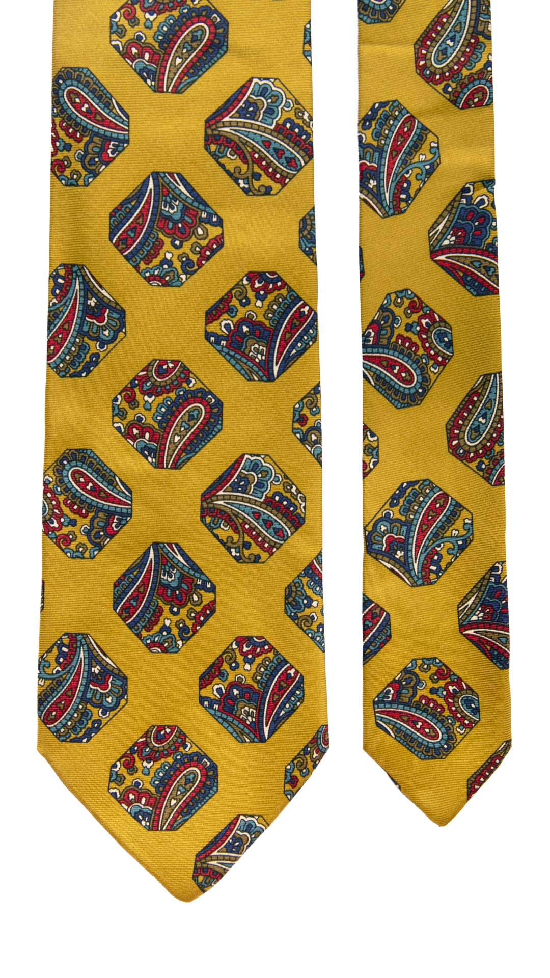 Cravatta Vintage in Twill di Seta Senape Fantasia Multicolor CV896 Made in Italy Graffeo Cravatte Pala
