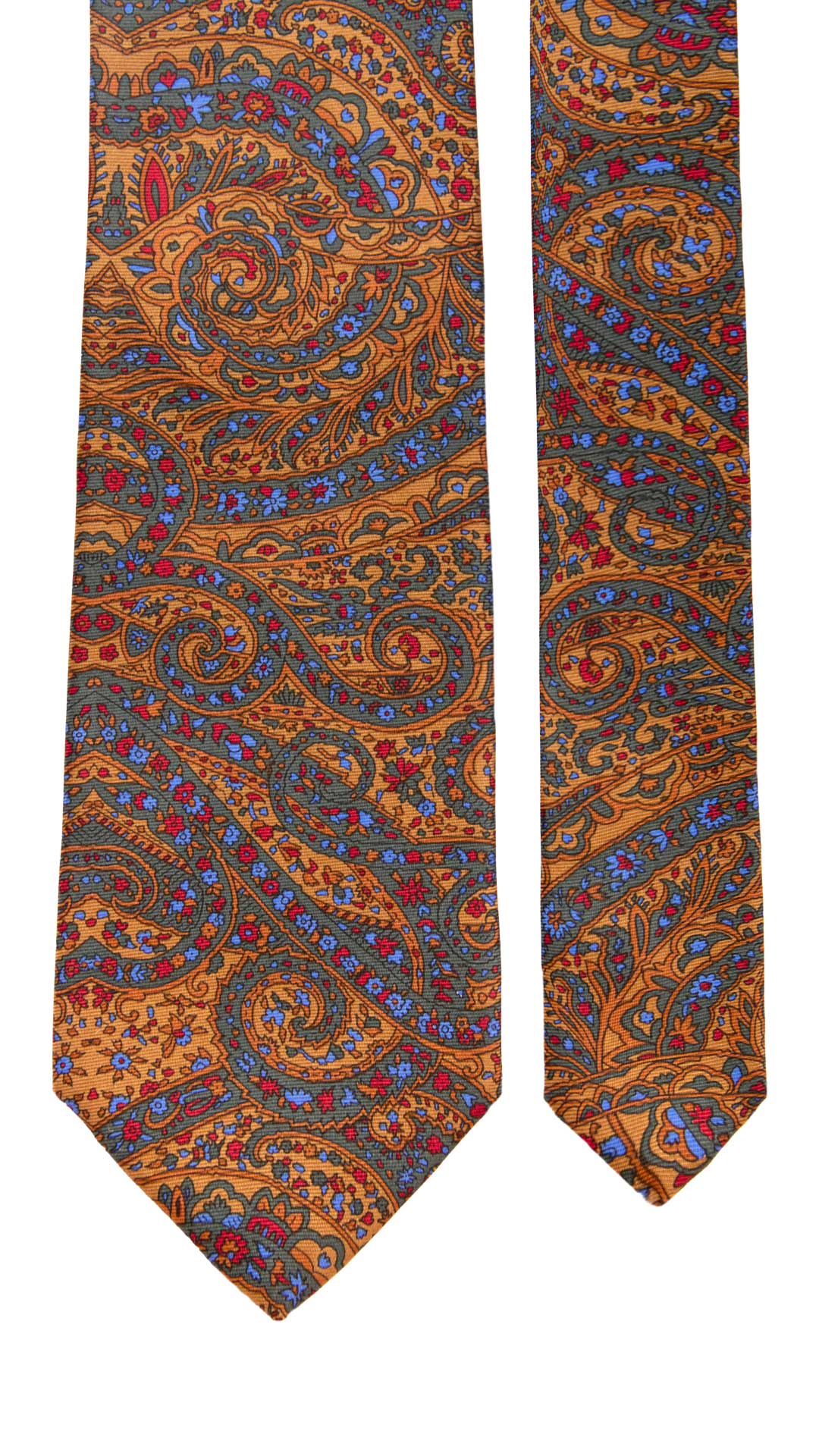 Cravatta Vintage in Twill di Seta Senape Verde Paisley Multicolor CV885 Made in Italy Graffeo Cravatte Pala
