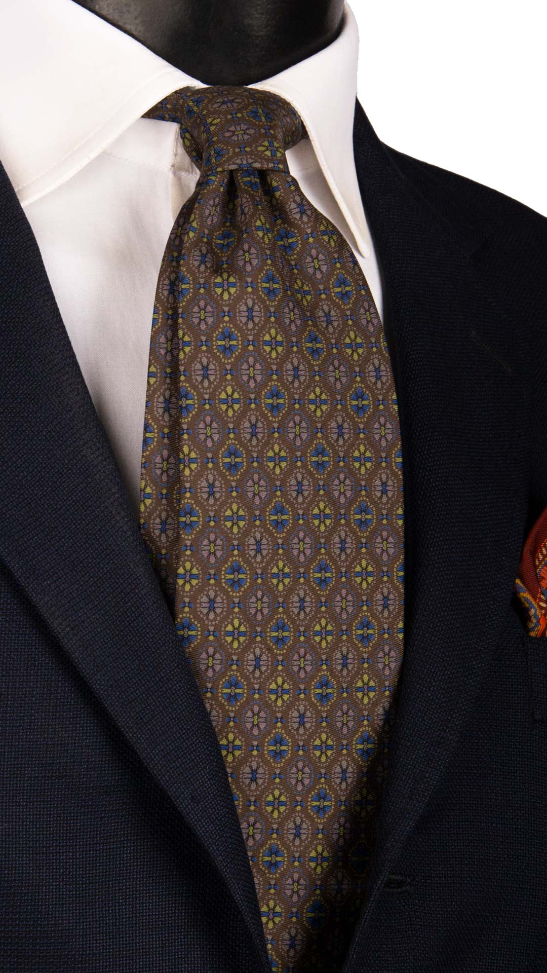 Cravatta Vintage in Twill di Seta Tortora Fantasia Multicolor CV1054 Made in Italy Graffeo Cravatte