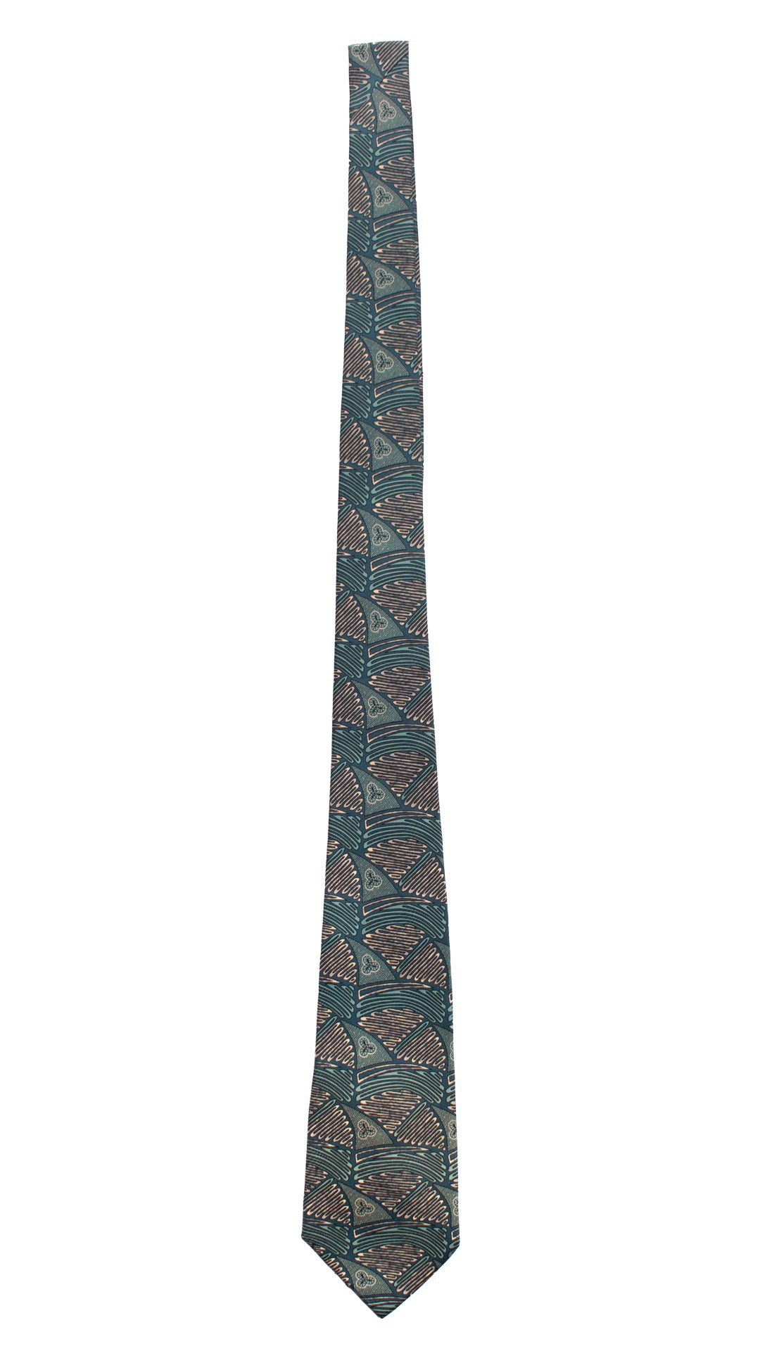 Cravatta Vintage in Twill di Seta Verde Acqua Fantasia Color Corda CV819 Intera