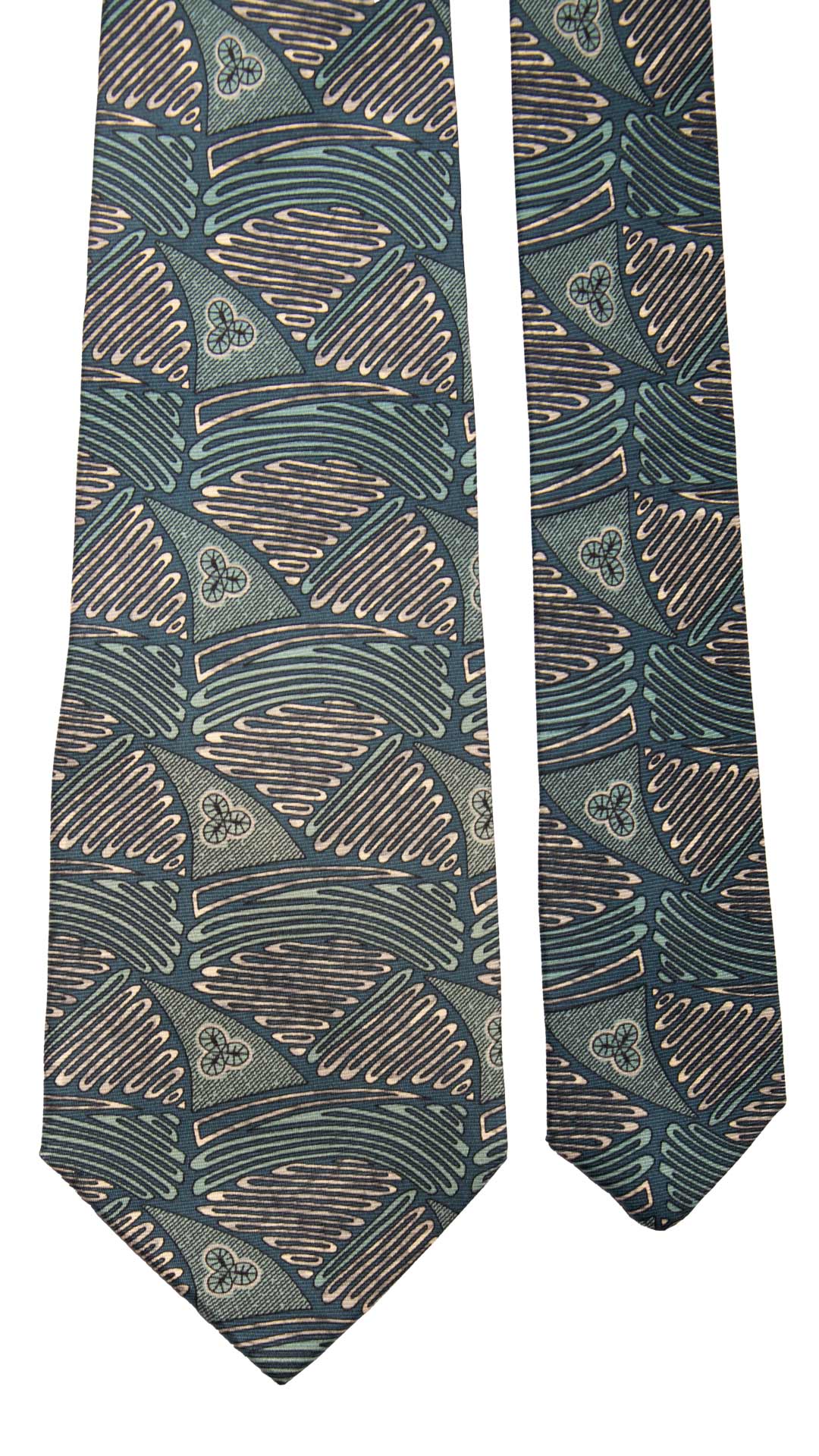 Cravatta Vintage in Twill di Seta Verde Acqua Fantasia Color Corda CV819 Pala