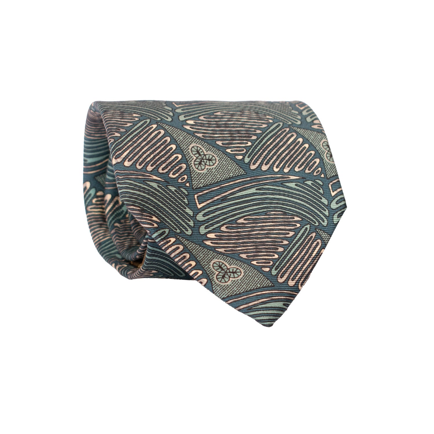 Cravatta Vintage in Twill di Seta Verde Acqua Fantasia Color Corda CV819 Rotolo