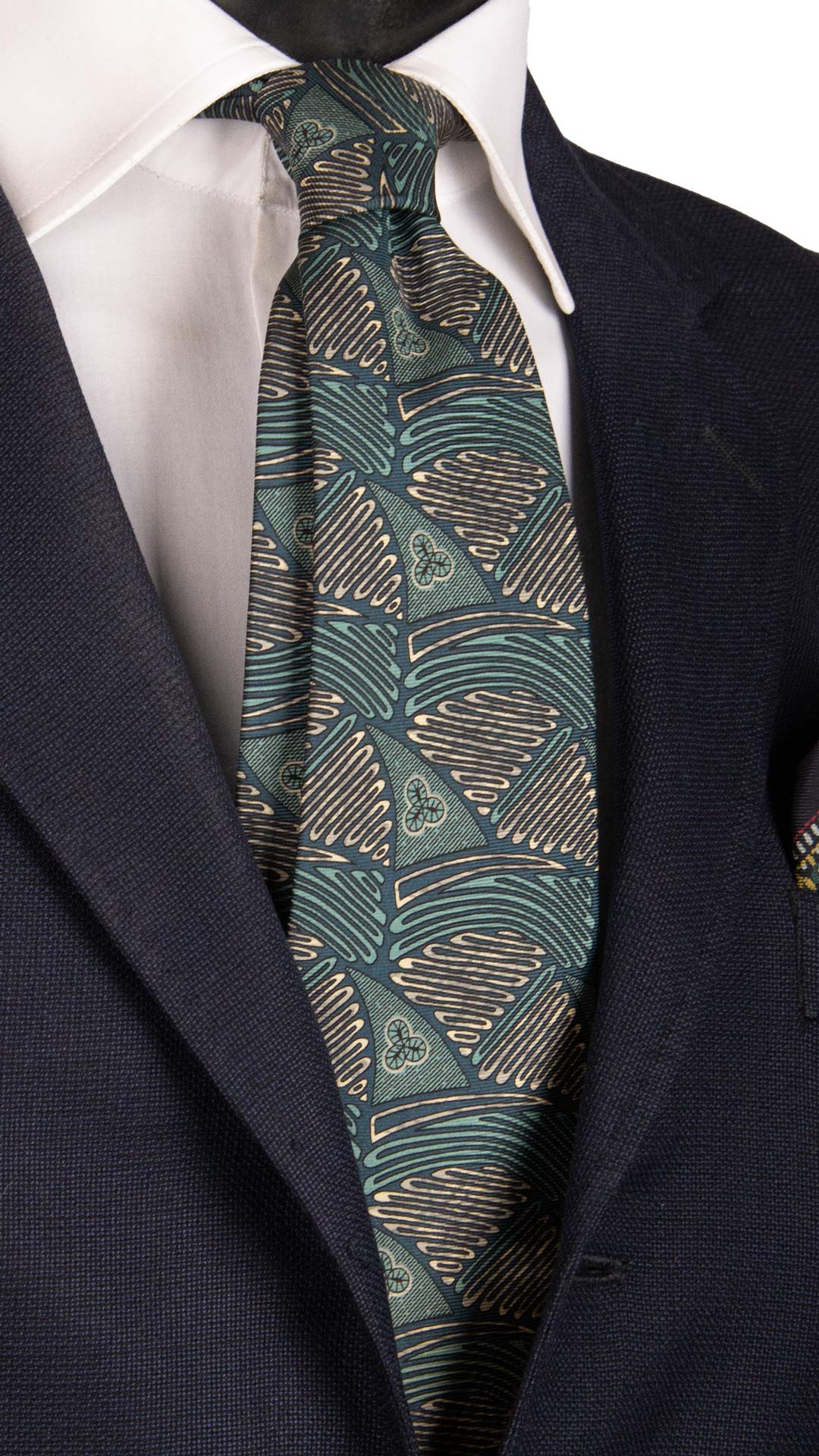 Cravatta Vintage in Twill di Seta Verde Acqua Fantasia Color Corda CV819 MAde in Italy Graffeo Cravatte