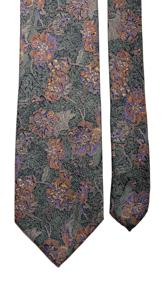 Cravatta Vintage in Twill di Seta Verde Acqua a Fiori Multicolor Made in Italy Graffeo Cravatte Pala