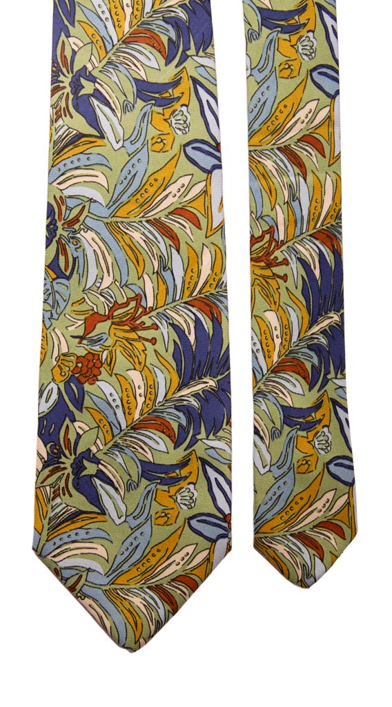 Cravatta Vintage in Twill di Seta Verde Acqua a Fiori Multicolor Made in Italy Graffeo Cravatte Pala