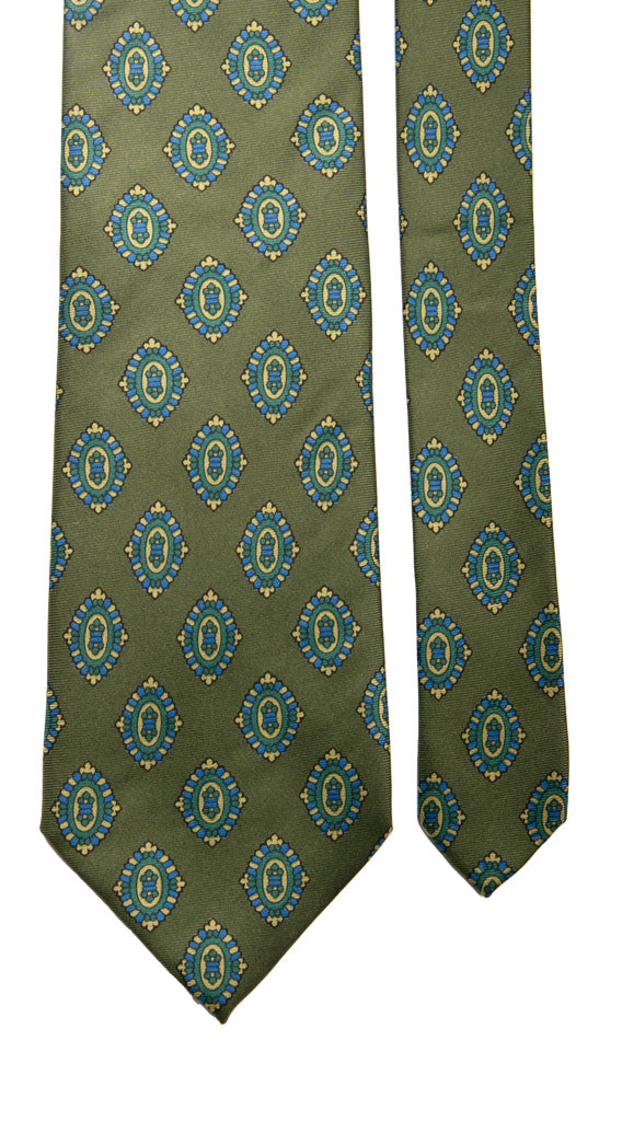 Cravatta Vintage in Twill di Seta Verde Fantasia Celeste Verde Sabbia Made in Italy Graffeo Cravatte Pala