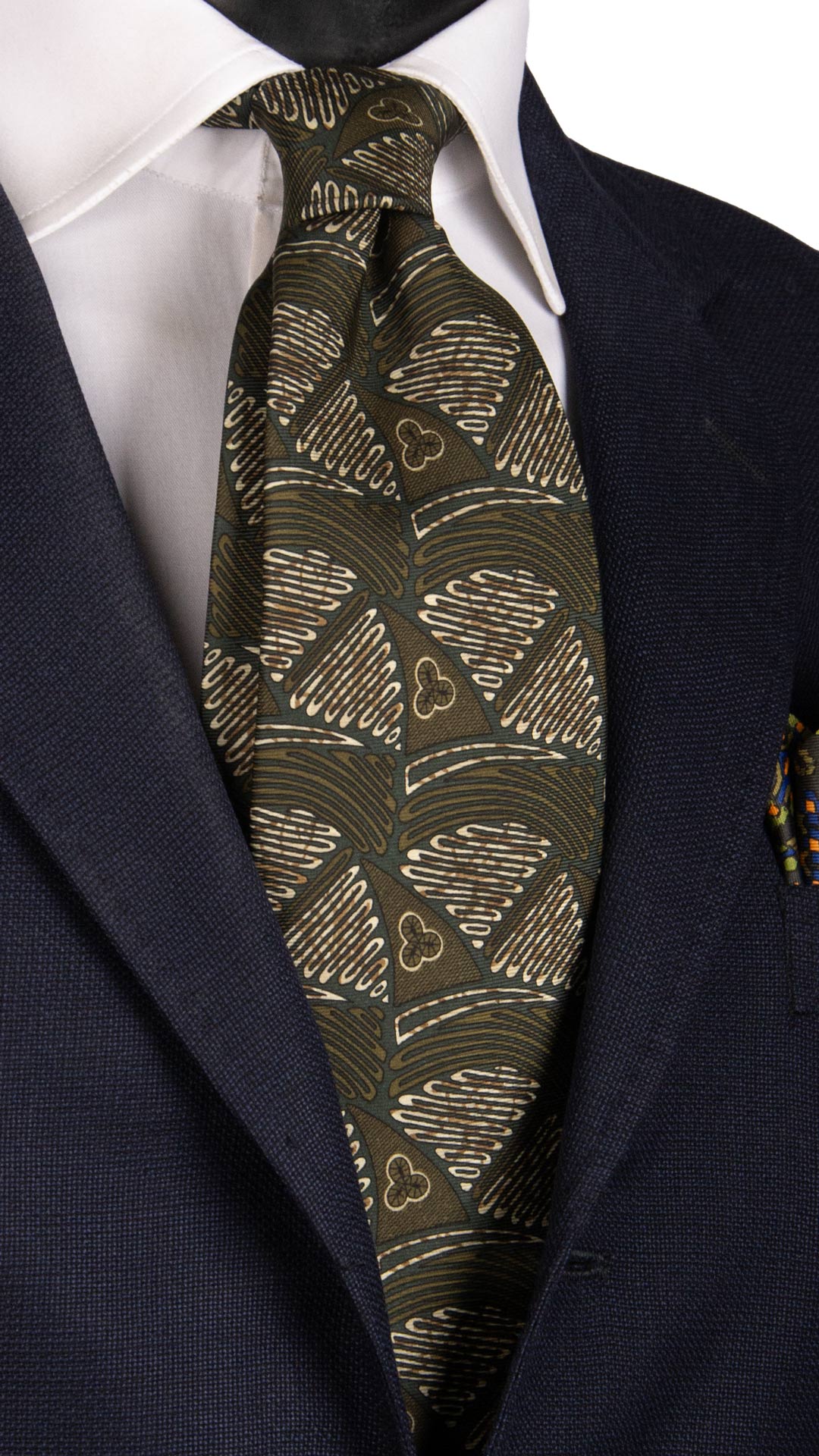 Cravatta Vintage in Twill di Seta Verde Fantasia Marrone Avorio CV796 Made in Italy Graffeo Cravatte