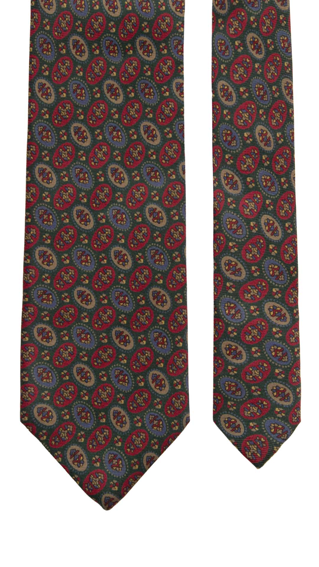 Cravatta Vintage in Twill di Seta Verde Fantasia Multicolor CV1167 Made in Italy Graffeo Cravatte Pala
