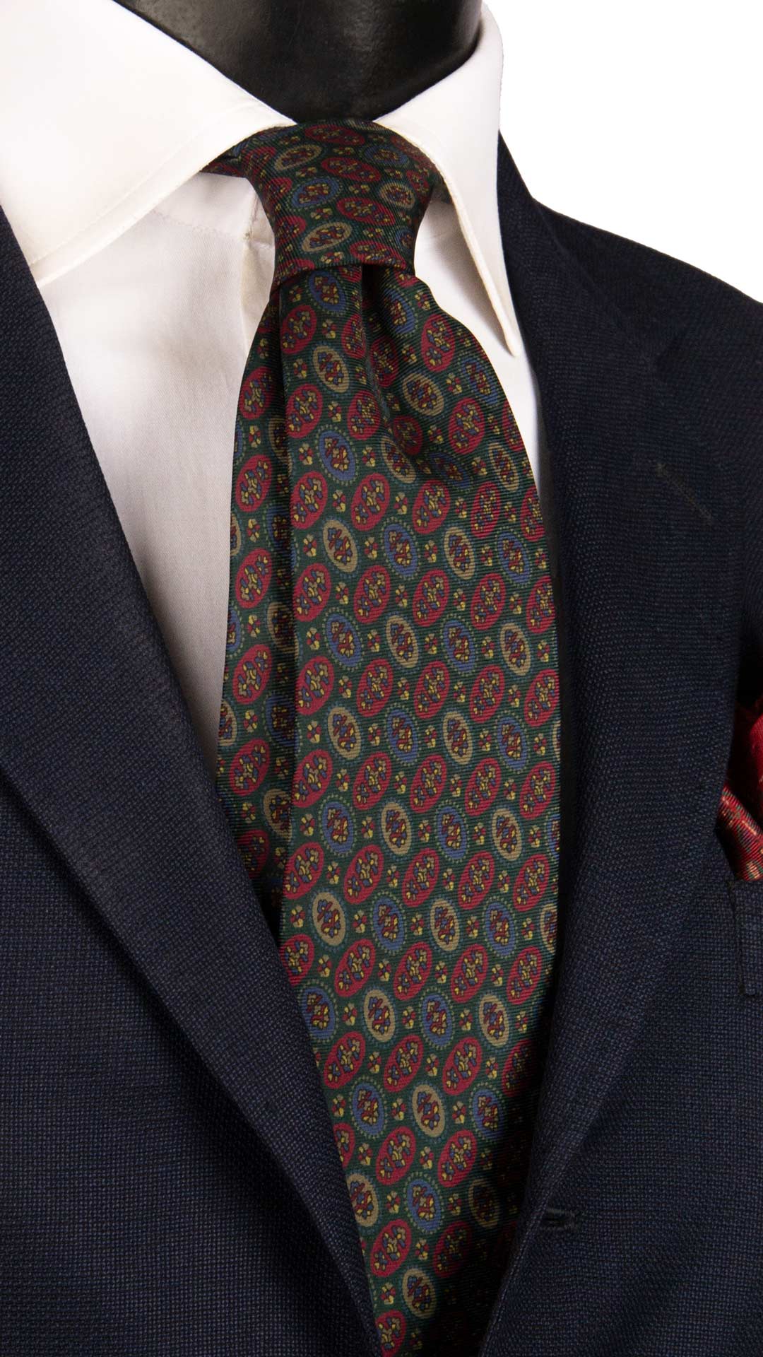 Cravatta Vintage in Twill di Seta Verde Fantasia Multicolor CV1167 Made in Italy Graffeo Cravatte