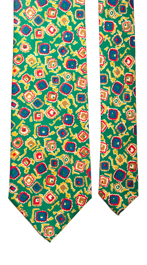 Cravatta Vintage in Twill di Seta Verde Fantasia Multicolor Made in Italy Graffeo Cravatte Pala