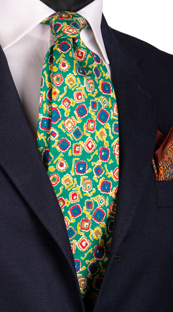 Cravatta Vintage in Twill di Seta Verde Fantasia Multicolor Made in Italy Graffeo Cravatte