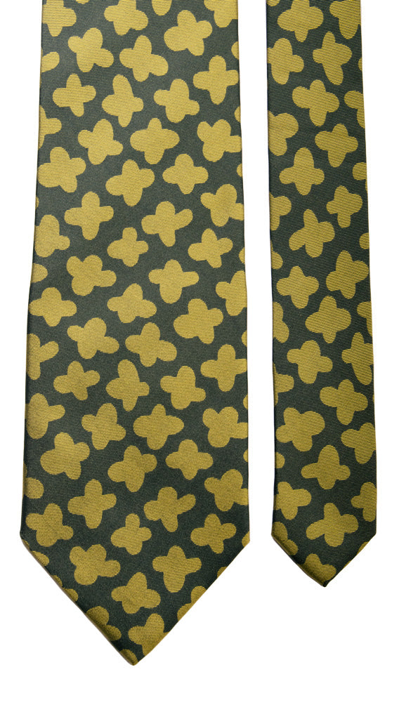 Cravatta Vintage in Twill di Seta Verde Fantasia Verde Sabbia Made in Italy Graffeo Cravatte Pala