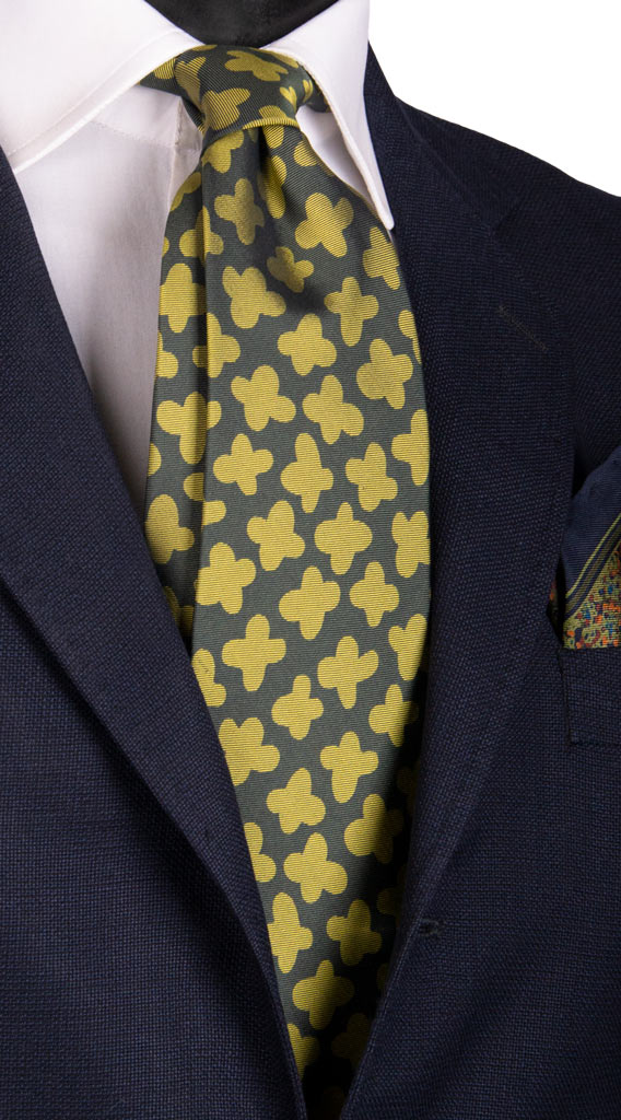Cravatta Vintage in Twill di Seta Verde Fantasia Verde Sabbia Made in Italy Graffeo Cravatte