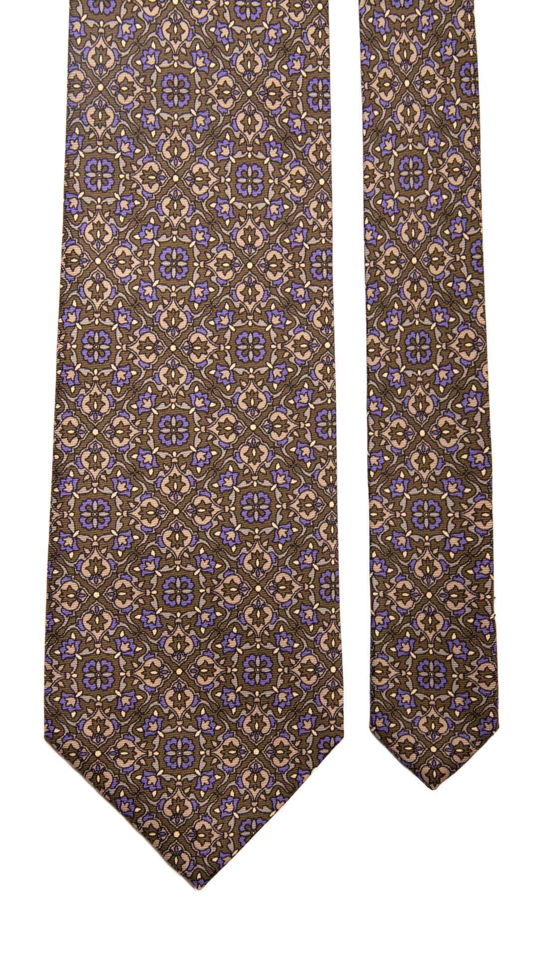 Cravatta Vintage in Twill di Seta Verde Muschio Fantasia Blu Avio Grigio CV524 Made in Italy Graffeo Cravatte Pala