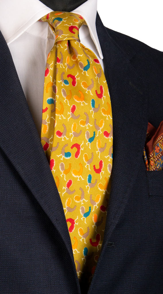 Cravatta Vintage in Twill di Seta Verde Oliva Con Animali Made in Italy Graffeo Cravatte