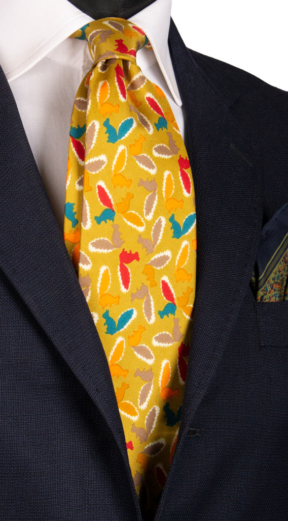 Cravatta Vintage in Twill di Seta Verde Oliva Con Animali Made in Italy Graffeo Cravatte