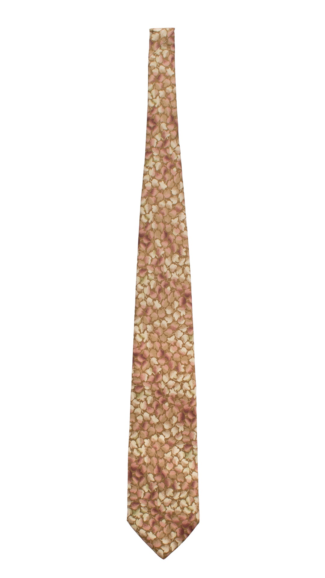 Cravatta Vintage in Twill di Seta Verde Oliva Fantasia Beige Bordeaux CV779 Intera