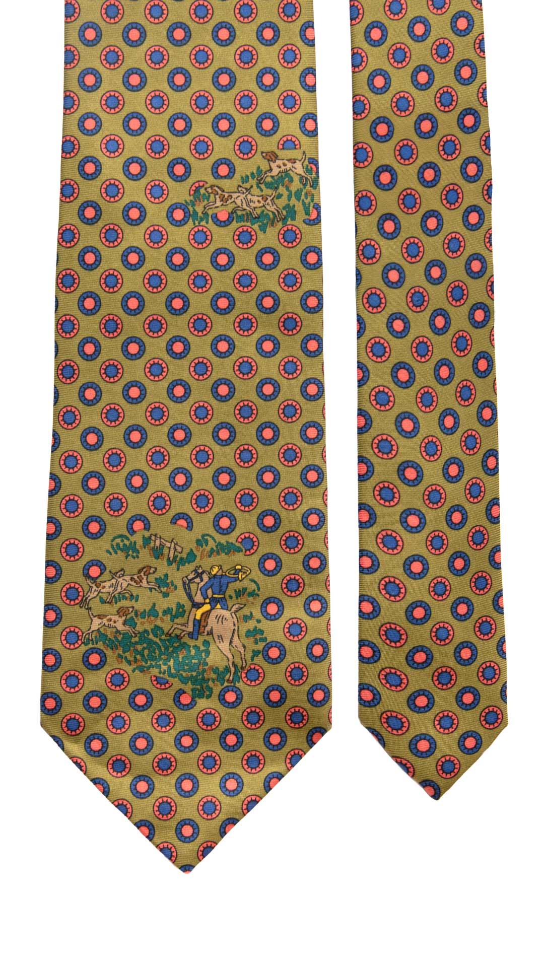 Cravatta Vintage in Twill di Seta Verde Oliva Fantasia Multicolor CV1044 Made in Italy Graffeo Cravatte Pala
