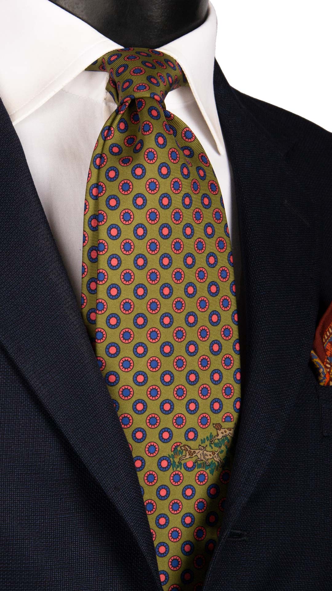 Cravatta Vintage in Twill di Seta Verde Oliva Fantasia Multicolor CV1044 Made in Italy Graffeo Cravatte