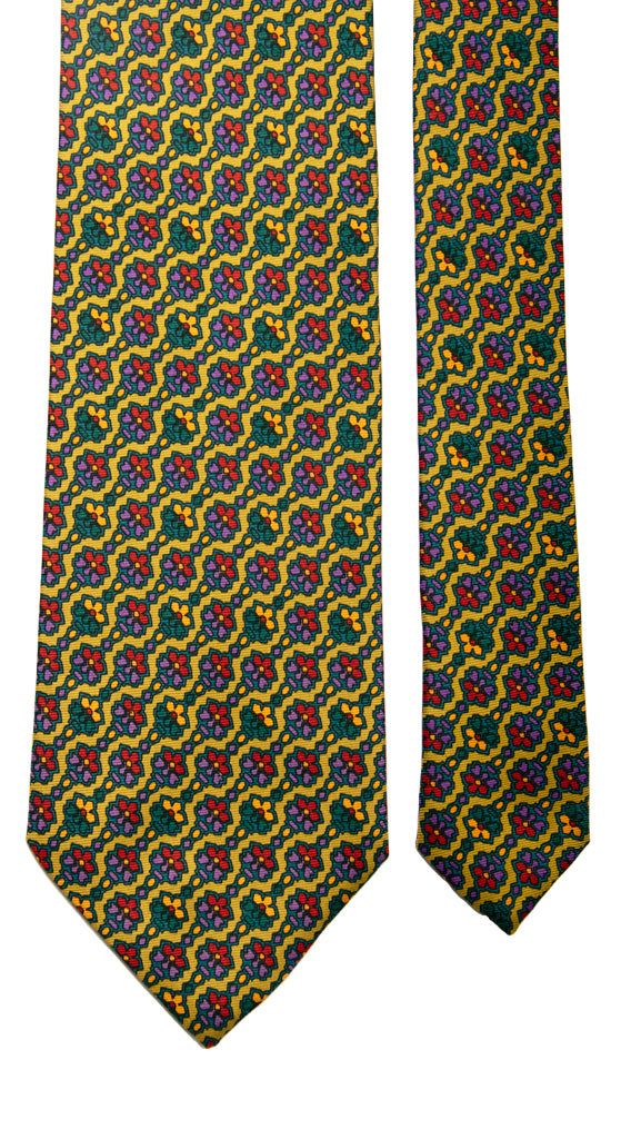 Cravatta Vintage in Twill di Seta Verde Oliva Fantasia Multicolor Made in Italy Graffeo Cravatte Pala
