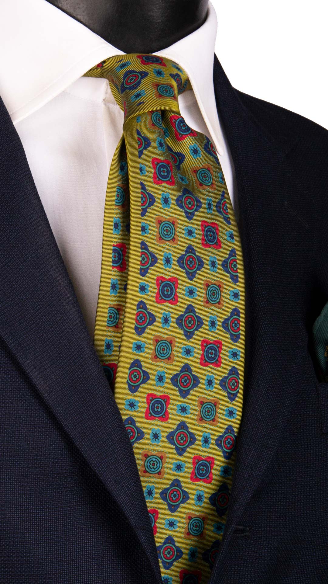 Cravatta Vintage in Twill di Seta Verde Oliva Fantasia  Multicolor CV1020 Made in Italy Graffeo Cravatte