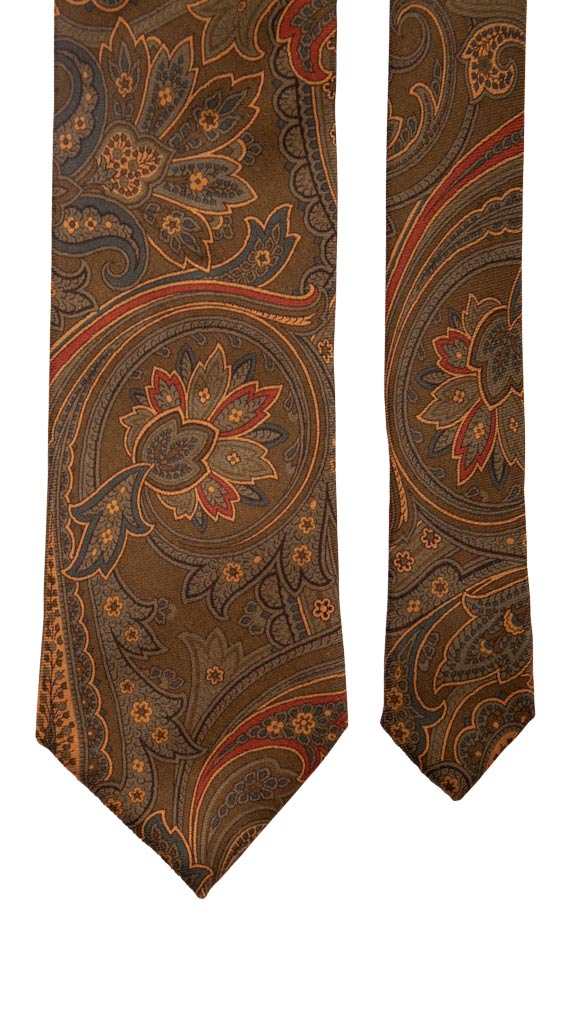 Cravatta Vintage in Twill di Seta Verde Oliva Paisley Ruggine Beige Made in Italy Graffeo Cravate Pala