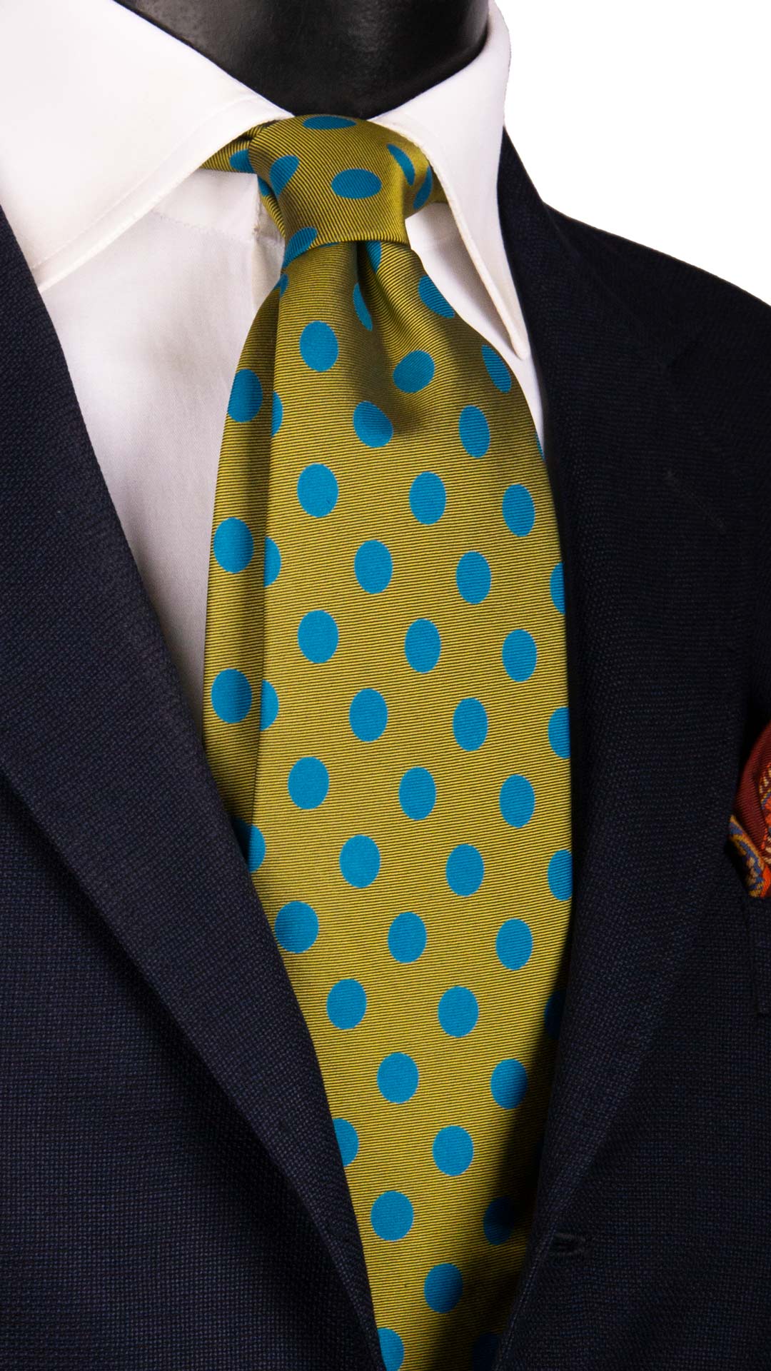Cravatta Vintage in Twill di Seta Verde Oliva a Pois Turchesi CV1039 Made in Itali Graffeo Cravatte