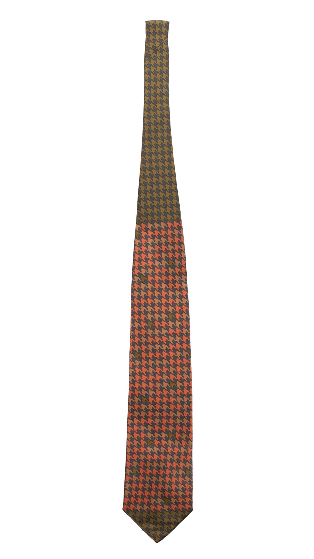 Cravatta Vintage in Twill di Seta Verde Pied de Poule Multicolor Nodo in Contrasto CV821 Intera