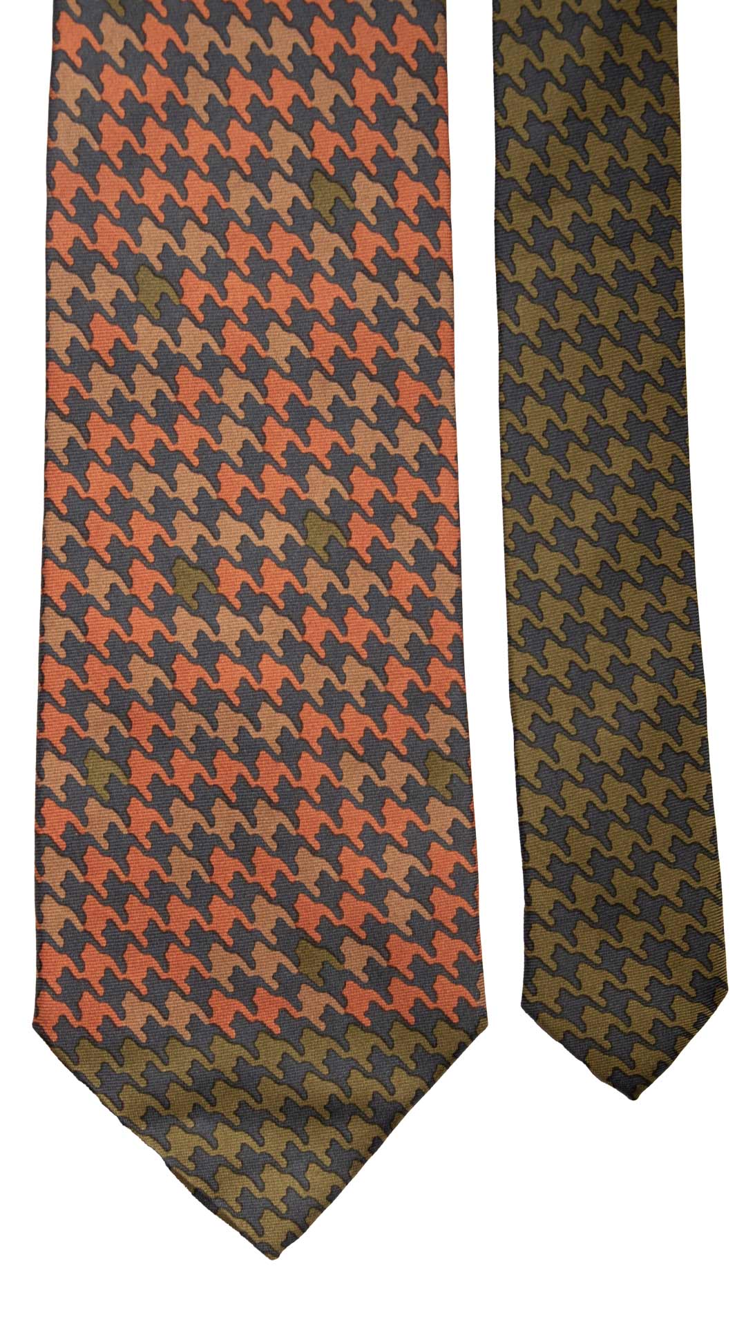 Cravatta Vintage in Twill di Seta Verde Pied de Poule Multicolor Nodo in Contrasto CV821 Pala