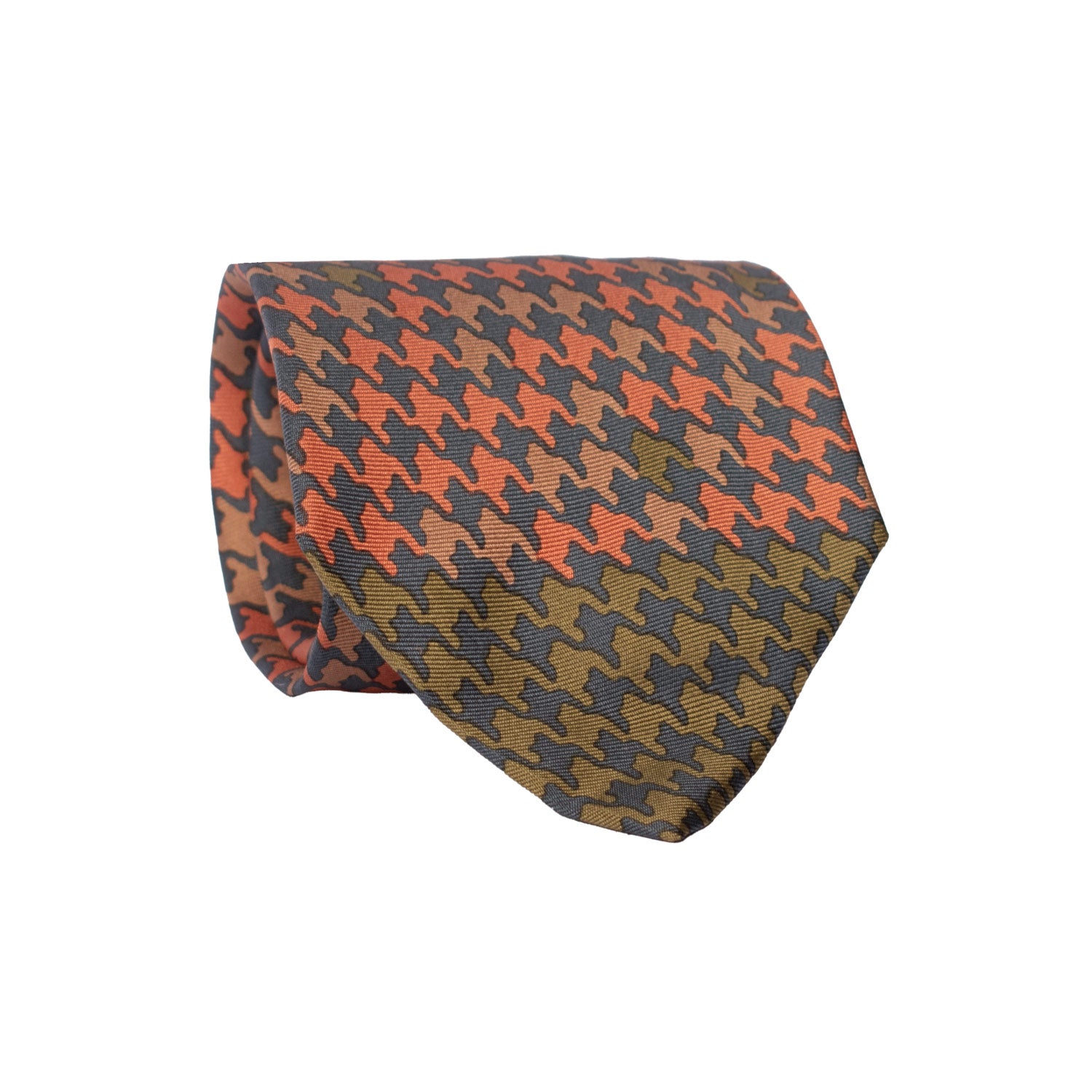 Cravatta Vintage in Twill di Seta Verde Pied de Poule Multicolor Nodo in Contrasto CV821 Rotolo