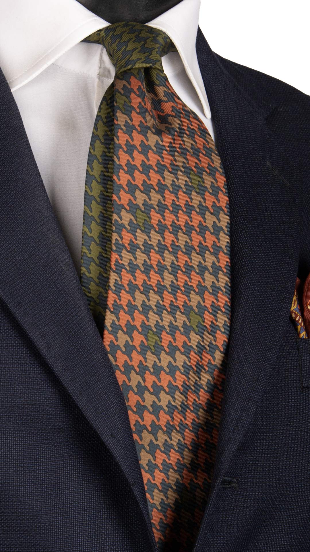 Cravatta Vintage in Twill di Seta Verde Pied de Poule Multicolor Nodo in Contrasto CV821 MAde in Italy Graffeo Cravatte