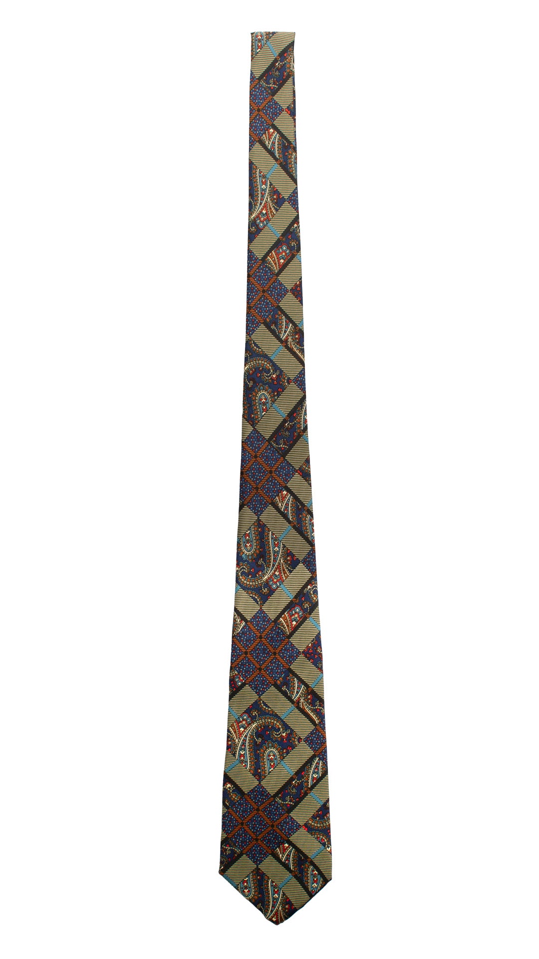 Cravatta Vintage in Twill di Seta Verde Salvia Fantasia Multicolor CV830 Intera