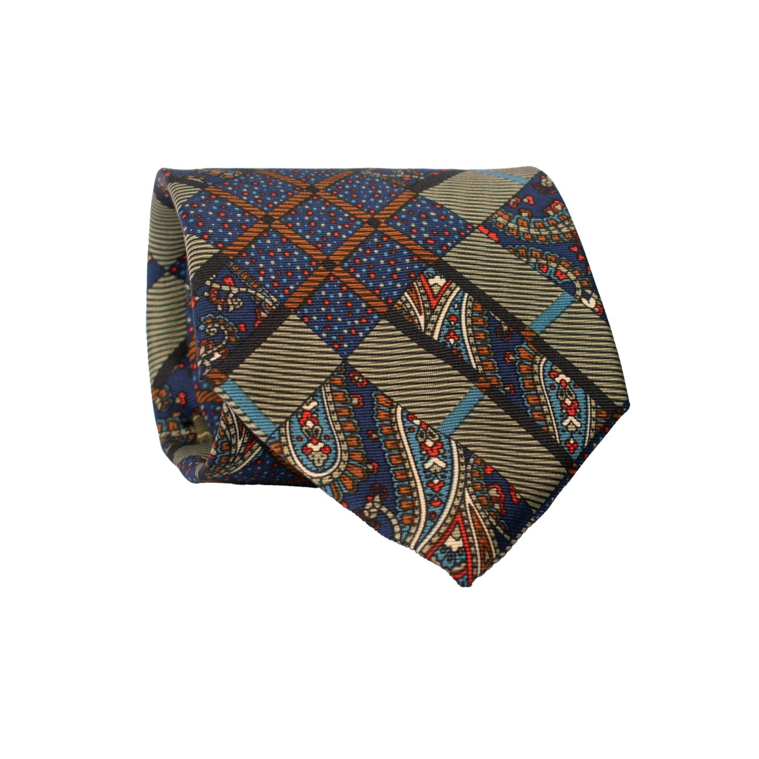 Cravatta Vintage in Twill di Seta Verde Salvia Fantasia Multicolor CV830 Rotolo